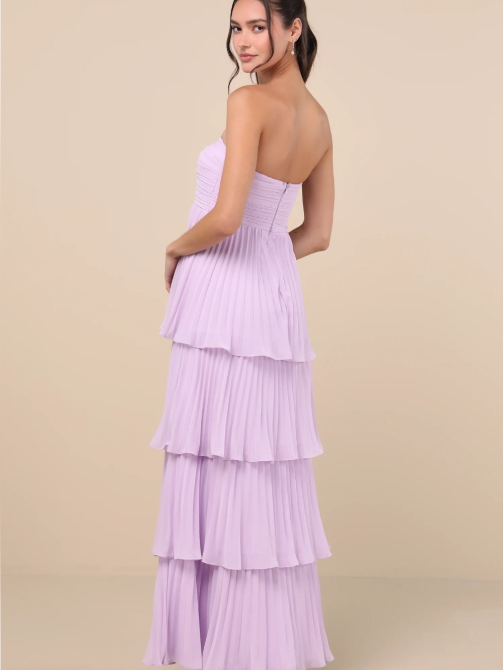 New Lulus Seriously Sensational Strapless  Pleated Maxi Dress Lavender Sz Large